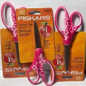 3 Fiskars Pink Comfort Grip Pointed Scissors